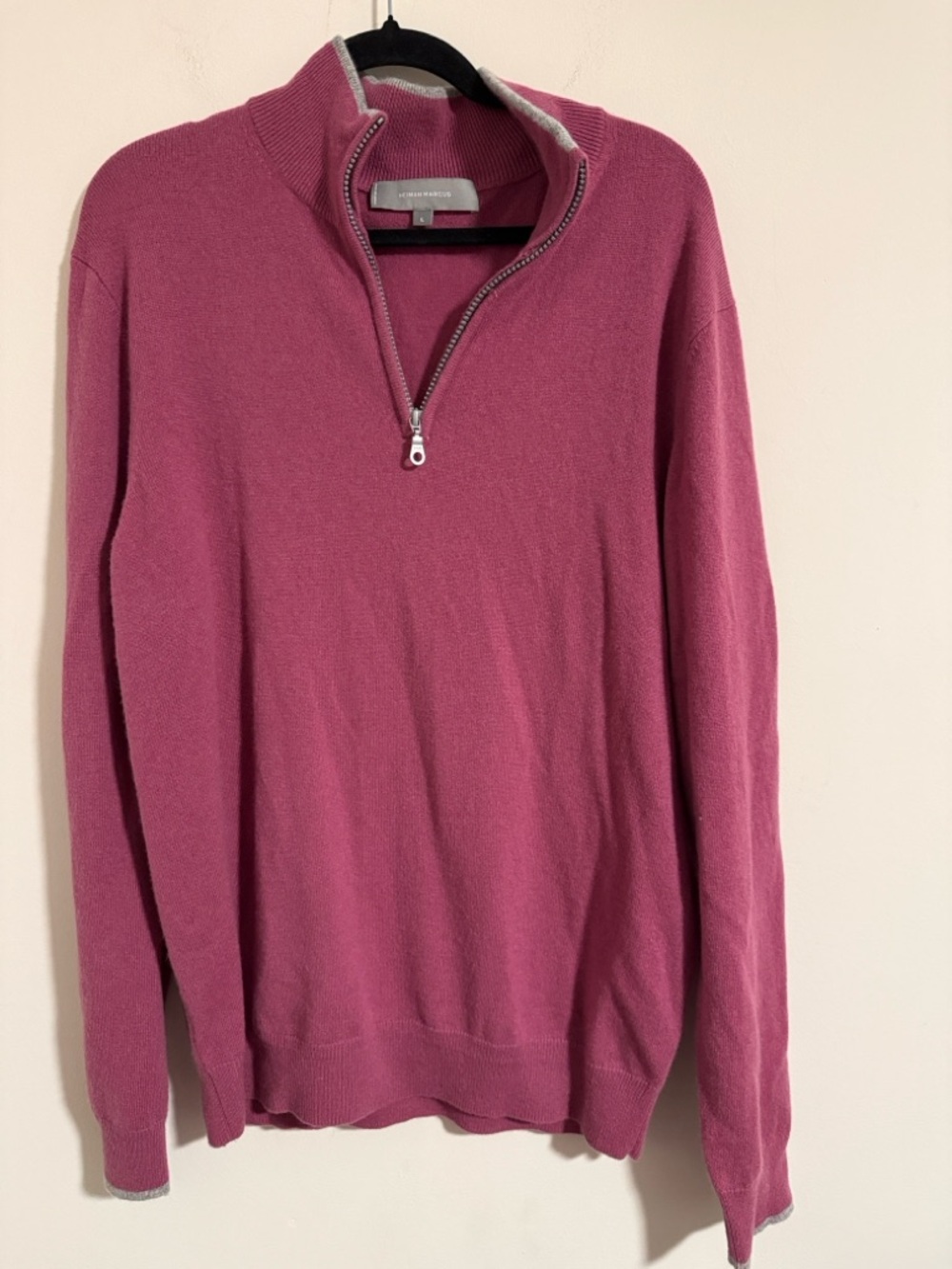Neiman Marcus 100% cashmere zip up pullover sweater berry pink size Large